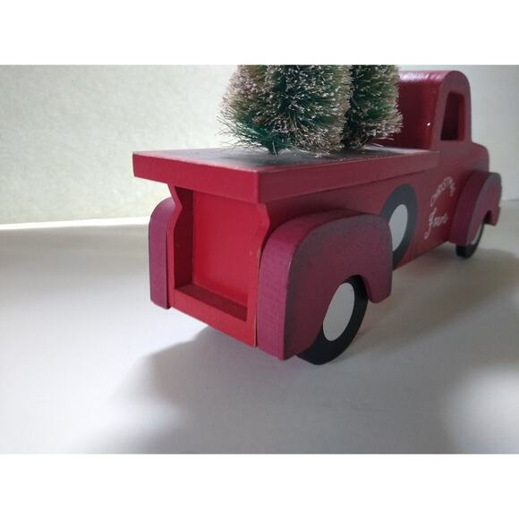 Christmas Farm Wooden Red Truck Ornament with Bottle Brush Trees Christmas Decor - Picture 6 of 7